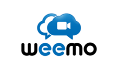 Weemo logo featuring two blue chat bubbles with a video camera icon.