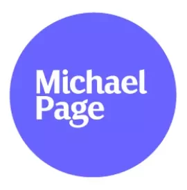 Logo of Michael Page, white text on blue background.