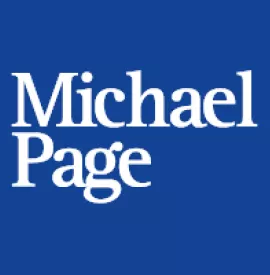 Logo of Michael Page, white text on blue background.