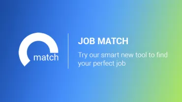 Blue and green gradient with 'Job Match' and 'Try our smart new tool to find your perfect job'