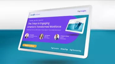 Tablet displaying event details on America's workforce engagement strategies.
