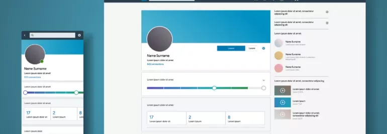 Desktop and mobile view of a social media profile page mockup.