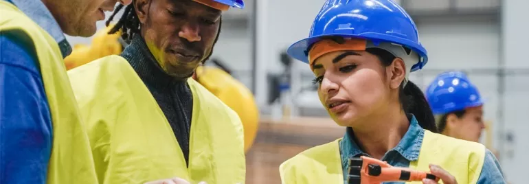 Group of construction workers discussing a project.