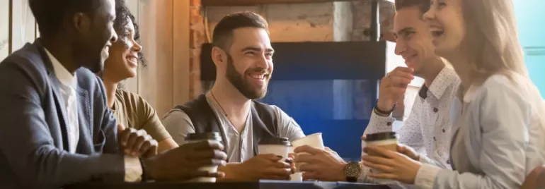 A group of colleagues having a cup of coffee 