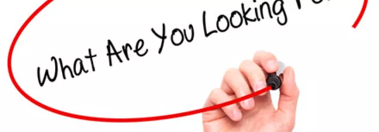 Text saying 'What Are You Looking For?' inside a red circle.