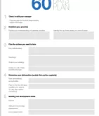 A 60-day plan template with sections for goals and development.