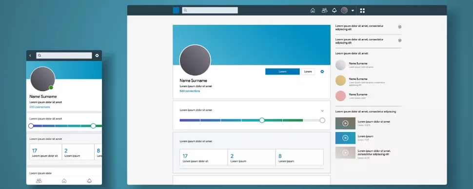 Desktop and mobile view of a social media profile page mockup.