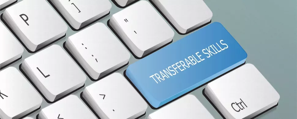Blue keyboard button labeled 'Transferable Skills' among white keys.