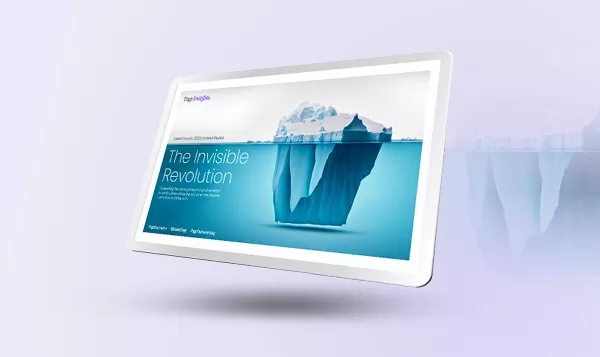 Tablet displaying an iceberg graphic titled 'The Invisible Revolution'.
