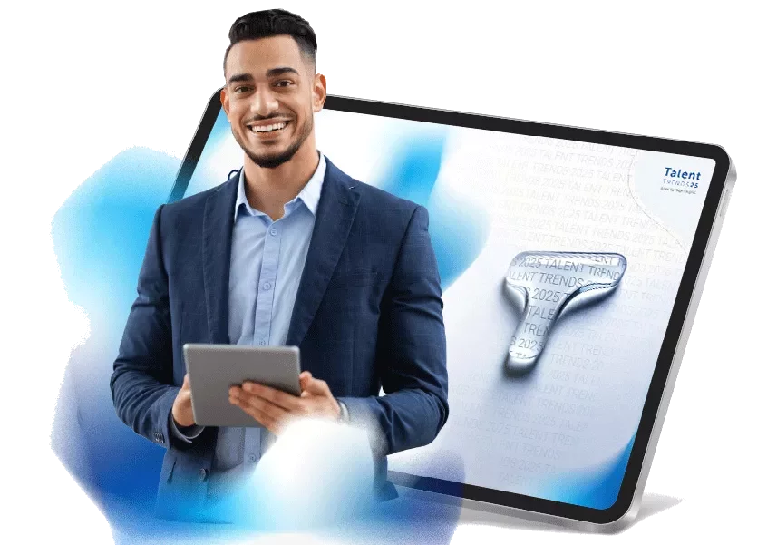 Tablet with the cover of Michael Page's 2025 talent trends report.