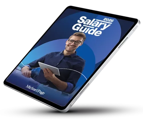 Tablet displaying the cover of Michael Page’s 2026 Salary Guide