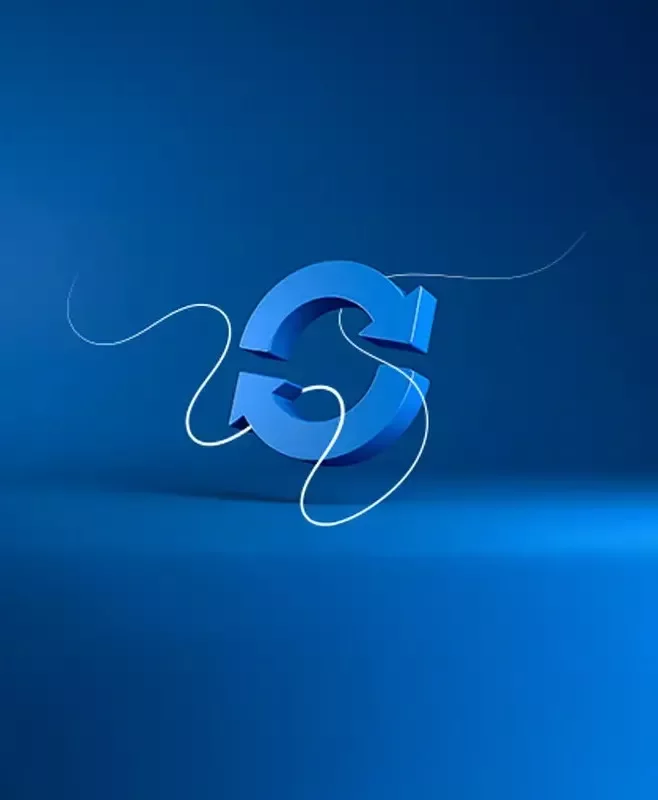 A blue circular arrow symbol on a gradient blue background, highlighted by a flowing white line that evokes strategic direction, continuous transformation, and executive leadership.A blue circular arrow symbol on a gradient blue background, highlighted by a flowing white line that evokes strategic direction, continuous transformation, and executive leadership.